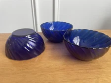 Vereco Duralex Bormioli Rocco Rivage Swirl Cobalt Blue 5” Bowls EUC