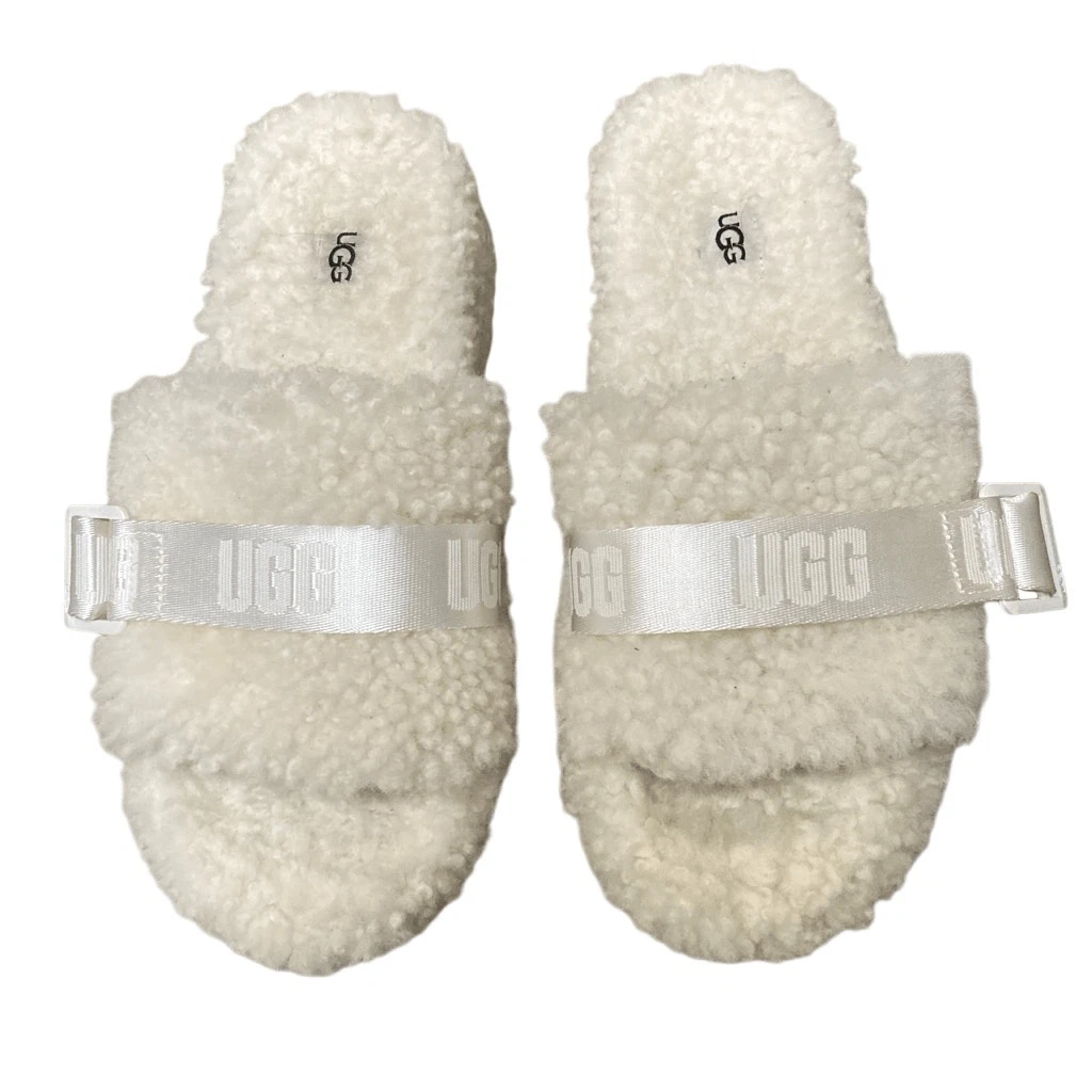 Ugg Fluffita slide on bianco sporco sherpa pantofole donna suola 9 anse