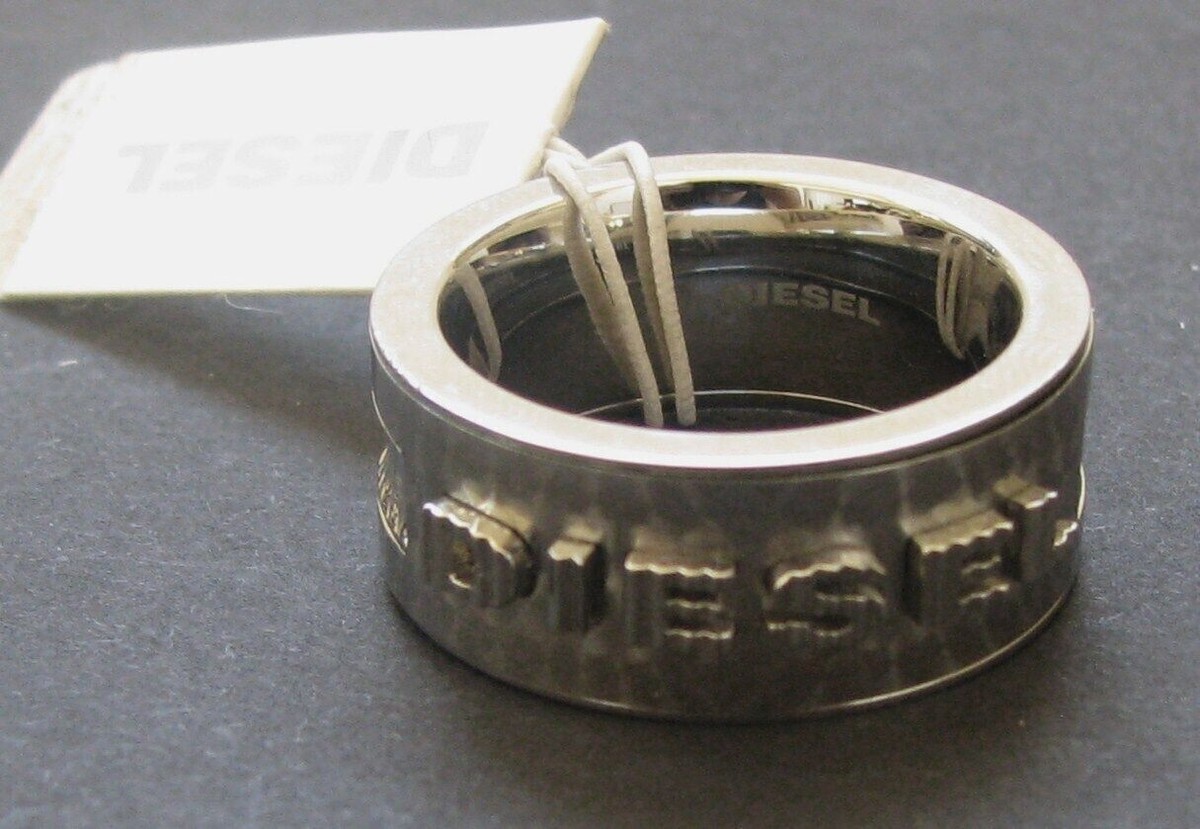 NEW DIESEL SILVER STAINLESS STEEL WELDING RAISED LOGO MENS RING
