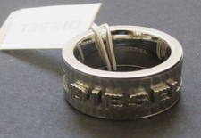 NEW DIESEL SILVER STAINLESS STEEL WELDING RAISED LOGO MENS RING SIZE-8,9 DX0325