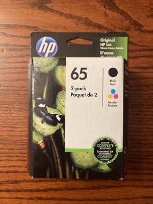Hp65 Pac HP 65 (T0A36AN) 2pack Combo Ink Cartridges 65 Black and Color Exp:07/23 ...