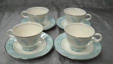 Vtg Homer Laughlin ROMANCE Cavalier Eggshell 4 Tea Coffee Cup & Saucer Sets EC 1