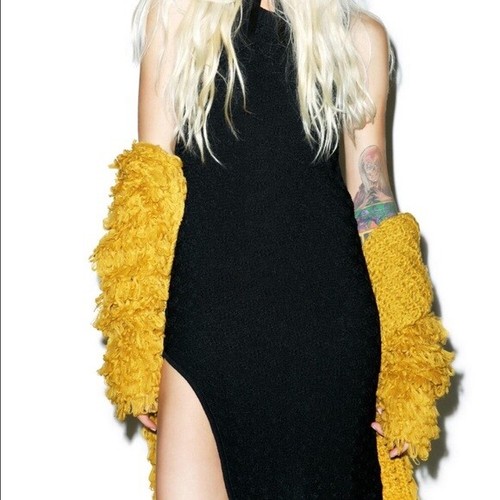For Love And Lemons Knitz Knit Dress Size Small Black Midi with slit Stretch - Picture 3 of 8