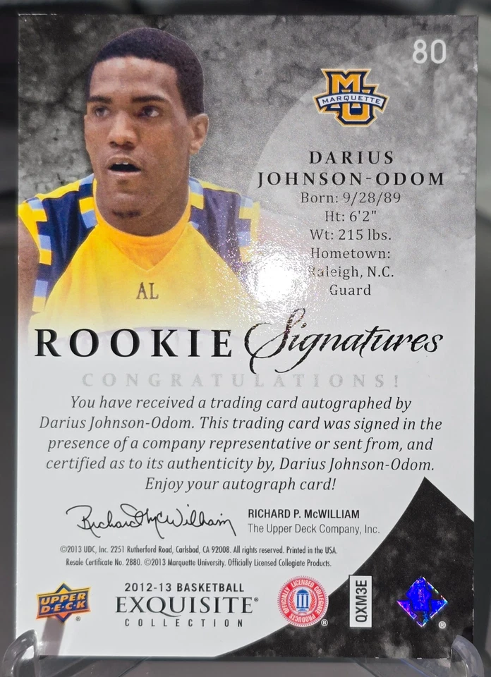 Darius Johnson-Odom 2012 Exquisite Collection Signatures #80 Rookie Auto RC /199 - Image 2 of 2