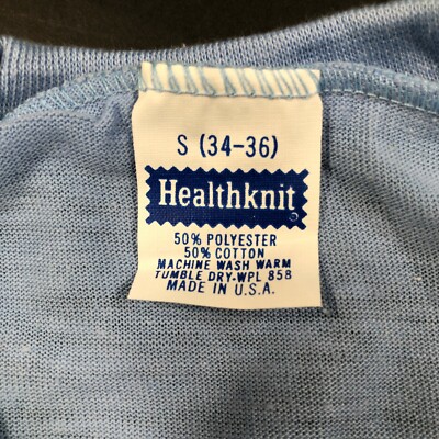 Vintage Healthknit Tee T Shirt Adult S Blue 50/50 Knit Made Vintage Healthknit Tee T Shirt Adult S Blue 50/50 Knit Made