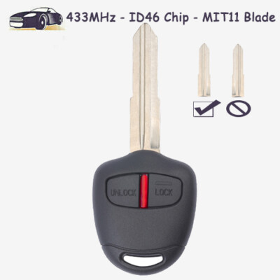 Remote Key Fob 2 Button 433MHz ID46 Chip MIT11 for Mitsubishi Outlander Lancer