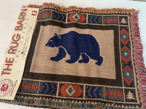 NWT USA Made The Rug Barn 4 Tapestry Placemats bear, deer, wolves, trees 14x18