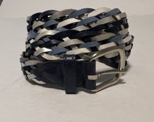 Braided Woven Blue and White Leather Belt Silver Buckle M/L Coastal Cowgirl