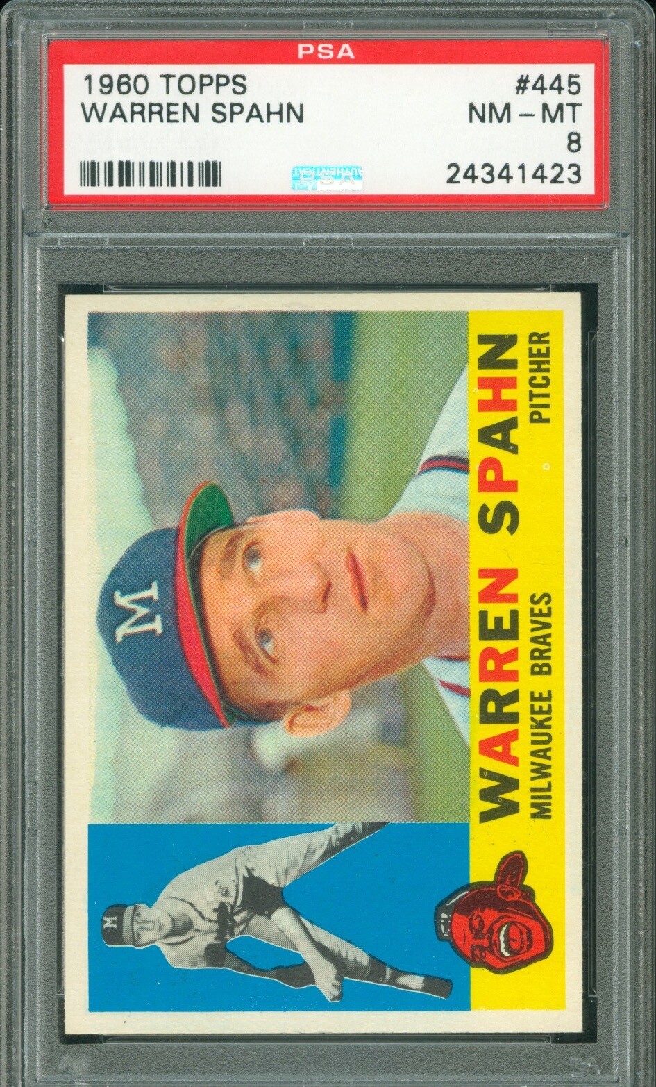 1960 Topps #445 Warren Spahn Milwaukee Braves PSA 8