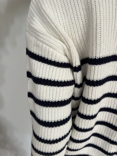 Maglione JOULES Cove Chunky lavorato a maglia taglia 8 e 22 vestibilità rilassata crema righe blu navy NUOVO - Foto 3 di 22