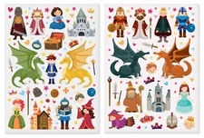 Gommettes Chevaliers et princesses de 0,4 à 8,2 cm 133 pièces