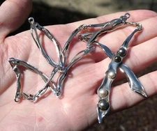 Vintage Handmade OOAK Sterling Silver Pea Pod Pearls Pendant Necklace 22.1g 18In