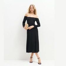 Reformation Ballari Dress size 4 Long Midi Off Shoulder Long Sleeve Black NWT