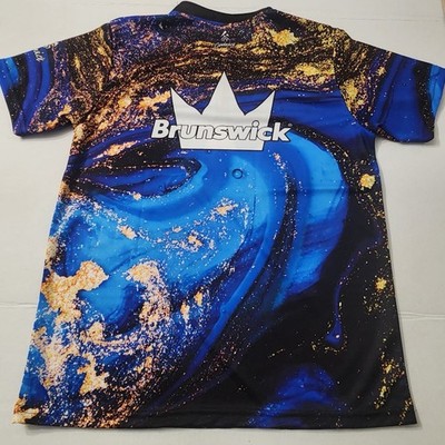 Brunswick Men s S Bowling Jersey Short Sleeve 1/4 Zip Polyester Blue