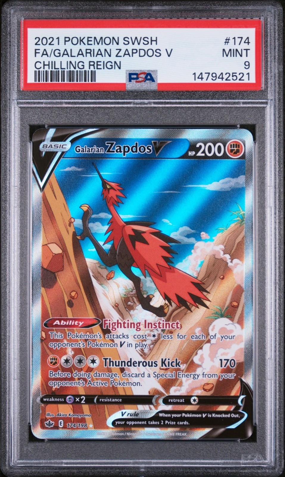 Galarian Zapdos V PSA 9 Alt Art Chilling Reign Pokemon Card 174/198 2021 FA
