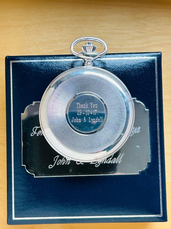 2P739 Woodford sterling silver case and chain, half hunter, original box, paper - Image 4 of 4