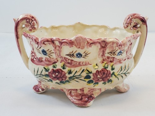 Footed Planter Floral Pattern Design Made In Japan With Handles Vintage