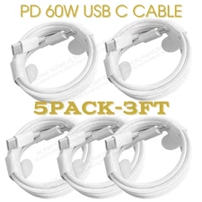 5Pack 60W Type USB C Fast Charger Cable 3Ft Cord For iPhone 17 16 15 Pro Max Lot