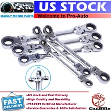 6Pc Heavy Duty Double Box End Ratcheting Wrench Flex-Head Extra Long Spanner Set