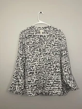 Chicos VTG Black And White Love At First Sight Blouse Womens Size Large
