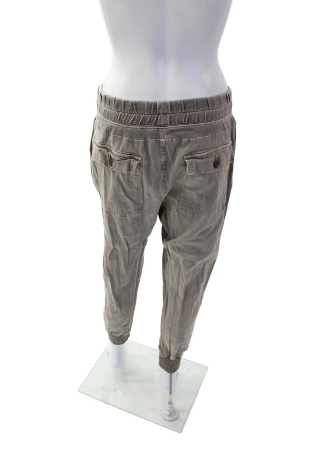 Стандартные женские хлопчатобумажные эластичные брюки на пояс James Perse хаки размер 02 - Изображение 3 из 4