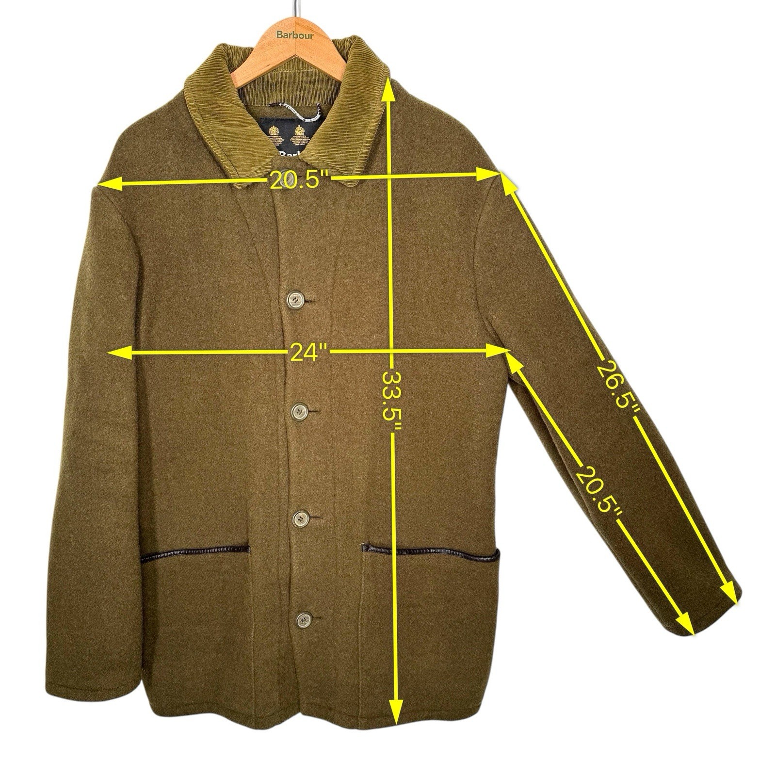 Barbour Galloway Wool Jacket Large Olive Green Mens Overcoat Button Vintage Rare image 2
