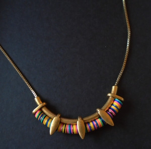 Authentic Stella & Dot Wanderer Necklace rainbow beaded disk necklace gold plated vgc