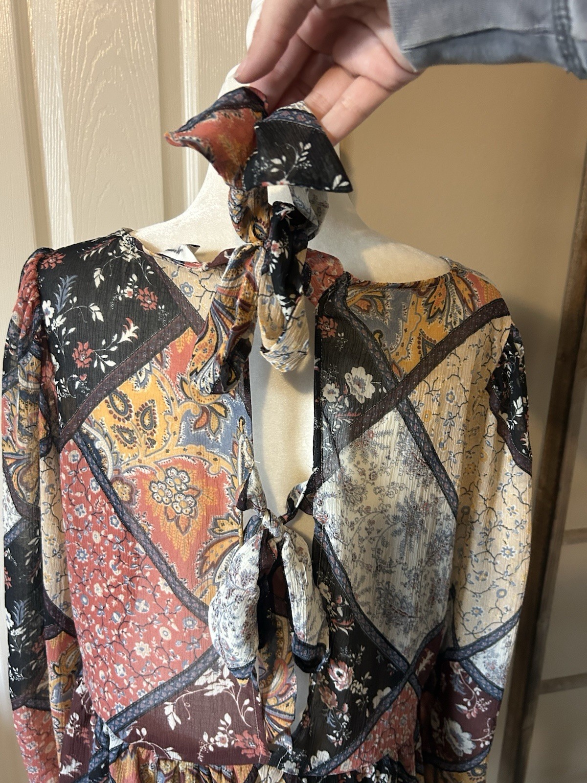 American Eagle Patchwork Floral Boho Babydoll Lon… - image 3