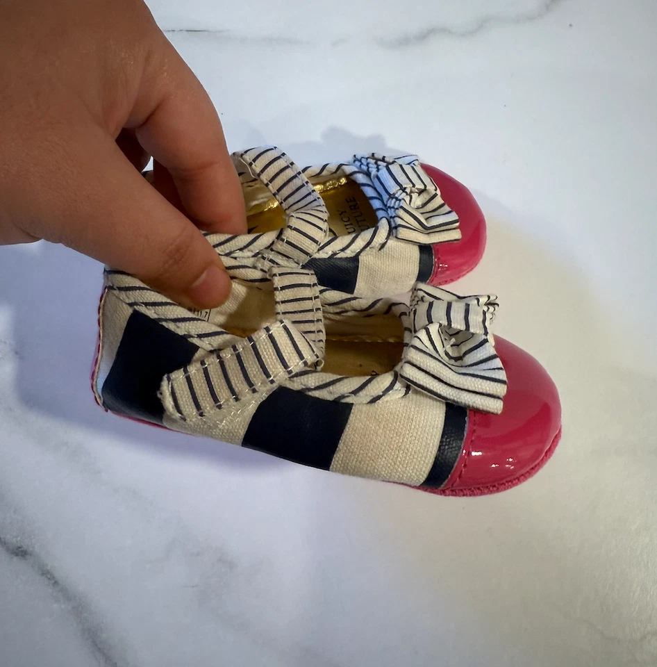 Zapatos Juicy Couture Bebé Niña Talla 3 Azul Marino y Blanco Rayas con Lazo y Rosa Foto 2 de 4