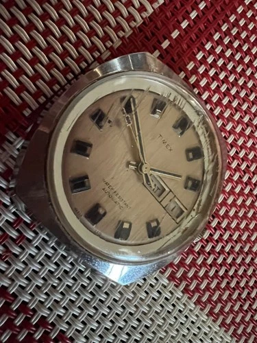 RARE VTG 1970's Timex Viscount TV Automatic Watch Day Date WR Working Leather