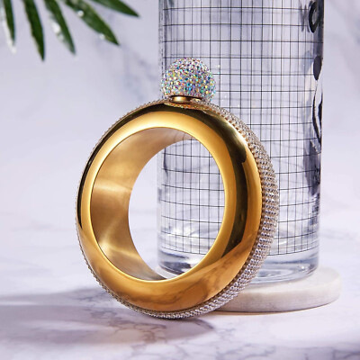 NEW Flask Bangle Bracelet Crystal Lid Creative 304 Stainless Steel Wine ...