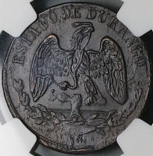 1872 NGC AU 58 Durango 1/4 Real Mexico State Quarto Quartilla Coin (25022303C)
