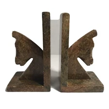 Vintage Bookends Pair Of Carved Stone Burro Donkey Mule Head Southwestern Decor