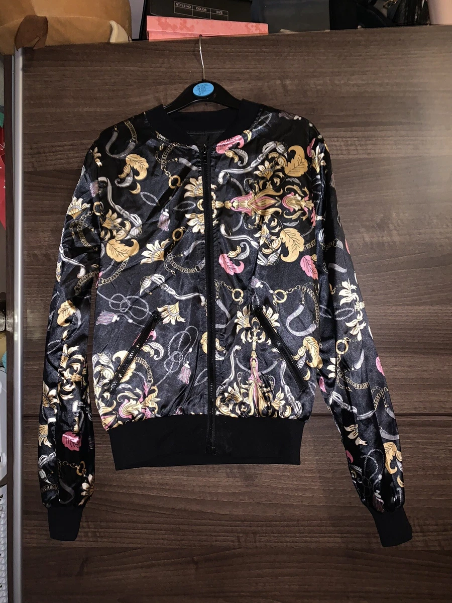 New Look Black And Gold Chain Design Bomber Jacket eBay