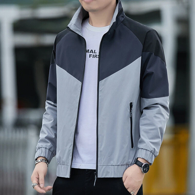 Patchwork Men s Coat Spring Autumn Casual Stand Collar Jacket Slim Sports Jacket