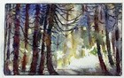 Watercolor And Ink Painting Autumn Fall Palette Forest Clearing 5x8” Dagmar Kau