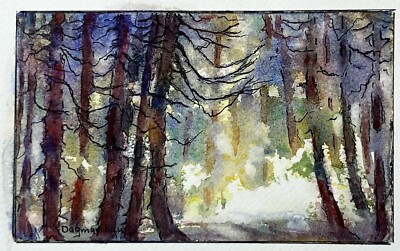 Watercolor And Ink Painting Autumn Fall Palette Forest Clearing 5x8  Dagmar Kau
