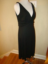 ANN TAYLOR LOFT BLACK GRECIAN LOW CUT RUCHED SEXY CASUAL RAYON DRESS SIZE 8