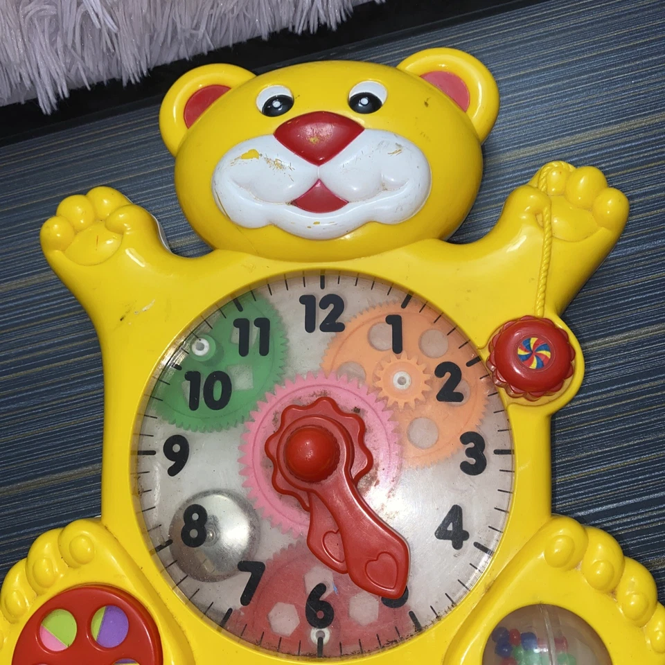 老式 1989 年 Redbox 活动学习时钟黄熊幼儿玩具 9 英寸 — 第 2/4 张图片