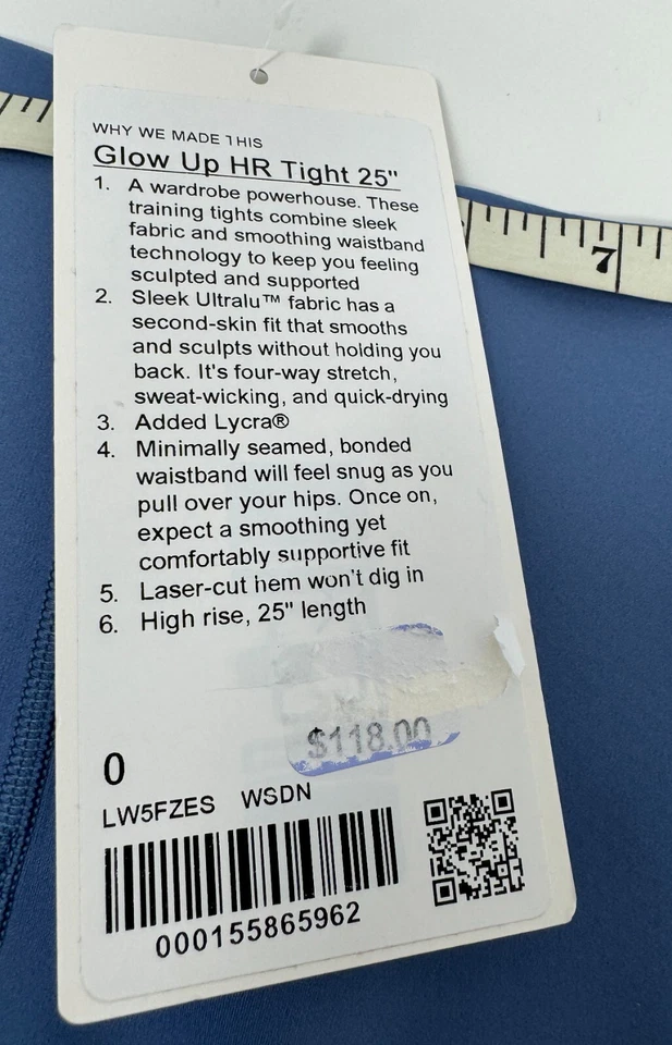 Lululemon Glow Up HR Tight 25” WSDN Washed Denim Blue Size 0 Running Leggings - Image 4 of 4