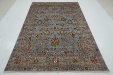 6 x 8 ft Blueish Gray Waziri Afghan Hand Knotted Wool Transitional Oriental Rug