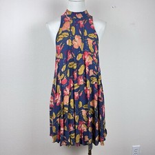 Free People Dress Womens Small Beaux Mock Neck Swing MIni Floral Boho Sundress