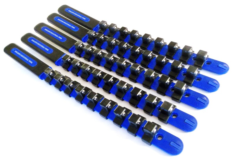 5 GOLIATH INDUSTRIAL 1/2" ABS PLASTIC SOCKET RAIL HOLDER ORGANIZER BLUE SR12BB