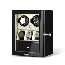 Automatic Rotation 2 Watch Winder with 3 Watches Display Organizer LED Light New
