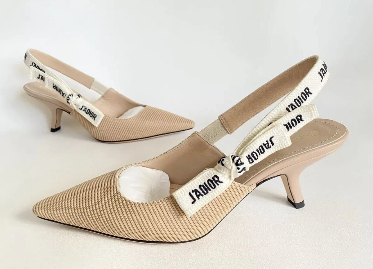 CHRISTIAN DIOR J'ADIOR TISSU ET RUBAN BEIGE CHATON TALON CHAUSSURES ÉCHARPE 36,5