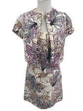 Vtg 2 Piece Floral Sleeveless Sheath Dress  Jacket Union Made Womens Size 10