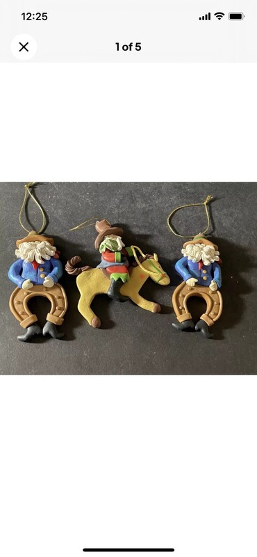 Three Western Santa Claus Christmas Tree Ornaments Lot