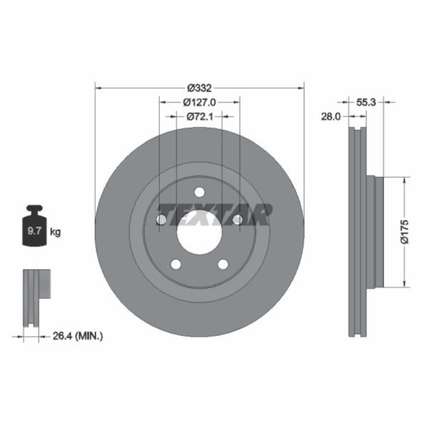 Textar 2X Bremsscheibe Vorne Ø332 Mm AußEnbelüFtet FüR Jeep Wrangler III JK 2.8-image