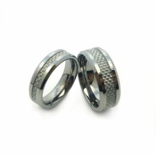 Men 8MM"  Ladies 6MM"Tungsten Carbide Wedding Band Ring Set With Silver Carbon