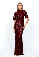 Bariano Fantasy Maxi Dress NWT Sequined Flutter Sleeve Dress Long Gown Size 10